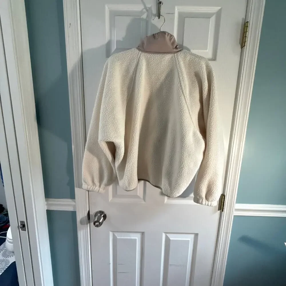 Free People Movement Womens S Cream Sherpa Fleece Snap Pullover Jacket